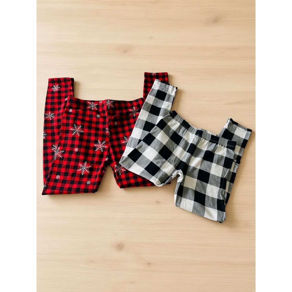 Childrens Place Girls Plaid Snowflake Leggings Set 2 Red Black White Size 7/8 10